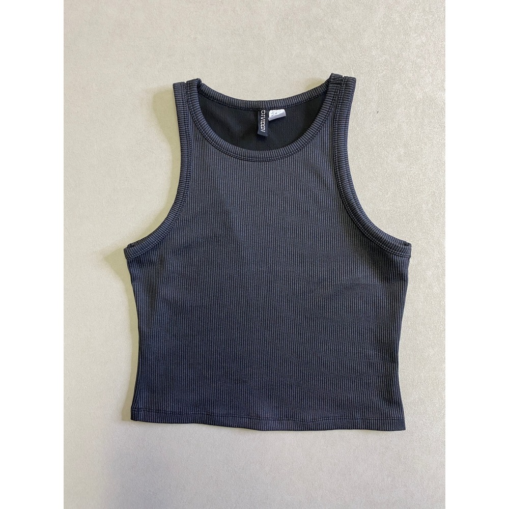 H&M Divided Women Charcoal Gray Ribbed Racerback Tank Top Size M